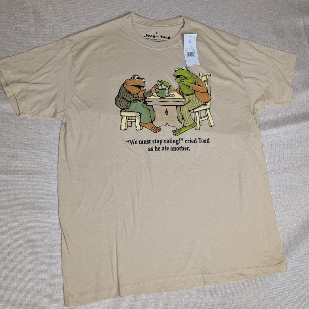 Frog and Toad Graphic T-Shirt Unisex Large Tan NWT Book Quote Arnold Lobel Tee